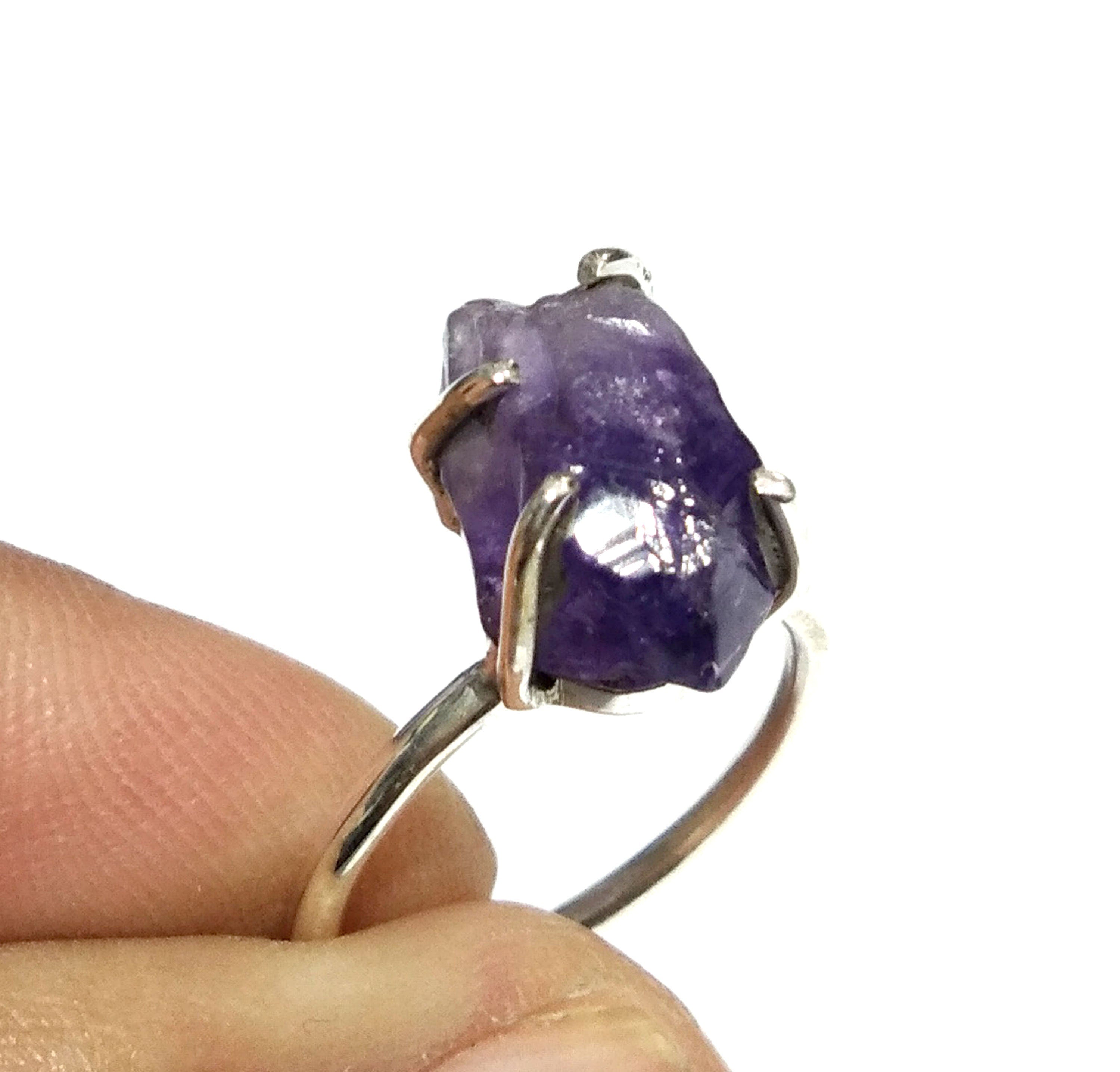 925 Silver Ring, Amethyst Ring, Rough Gemstone Ring, Handmade Ring, Amethyst Stone Size 14x6 mm Crystal Ring, Gift Minimalist Ring